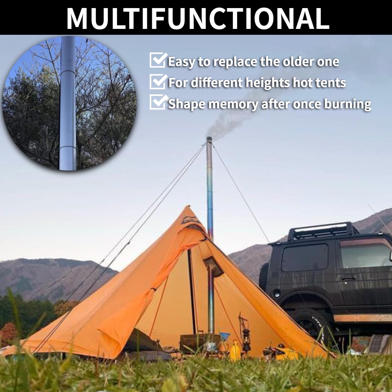 Tuyau Cheminée TrekRevive Titane 2m - Léger, Portable Pour Poêle Tente Camping Chasse
