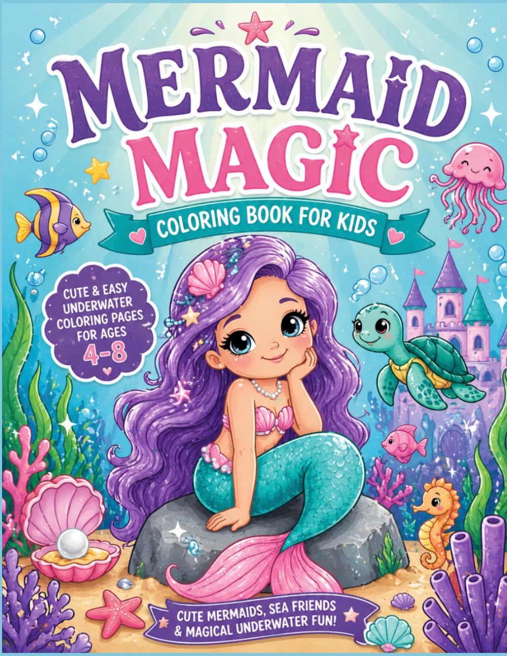 Mermaid Magic Coloring Book for Kids: Cute & Easy Underwater Coloring Pages for Ages 4–8 | Fun, Relaxing, and Creative Ocean Adventures