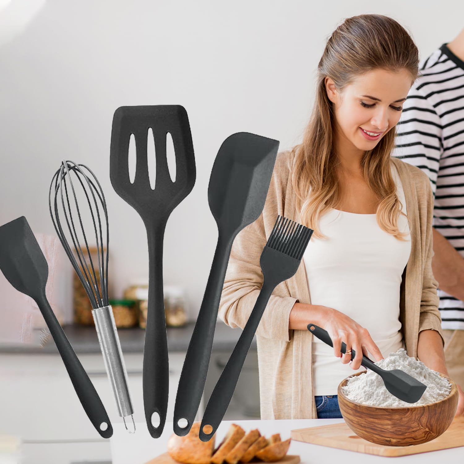 Spatulas Silicone Heat Resistant - Kitchen Utensil Set - Cooking tools, whisk, brush. Gift For Woman and Men