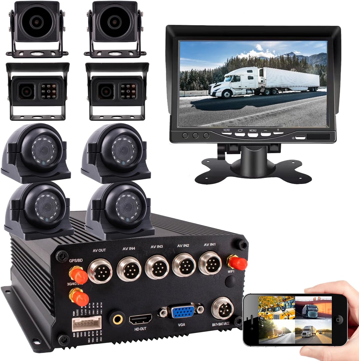 JOINLGO 8 Channel Mobile DVR Backup Camera System Remote Monitor on PC Phone GPS WiFi 4G 1080P AHD Vehicle Car DVR MDVR Video Recorder with 8 Waterproof Car Cameras for Truck/RV/Bus