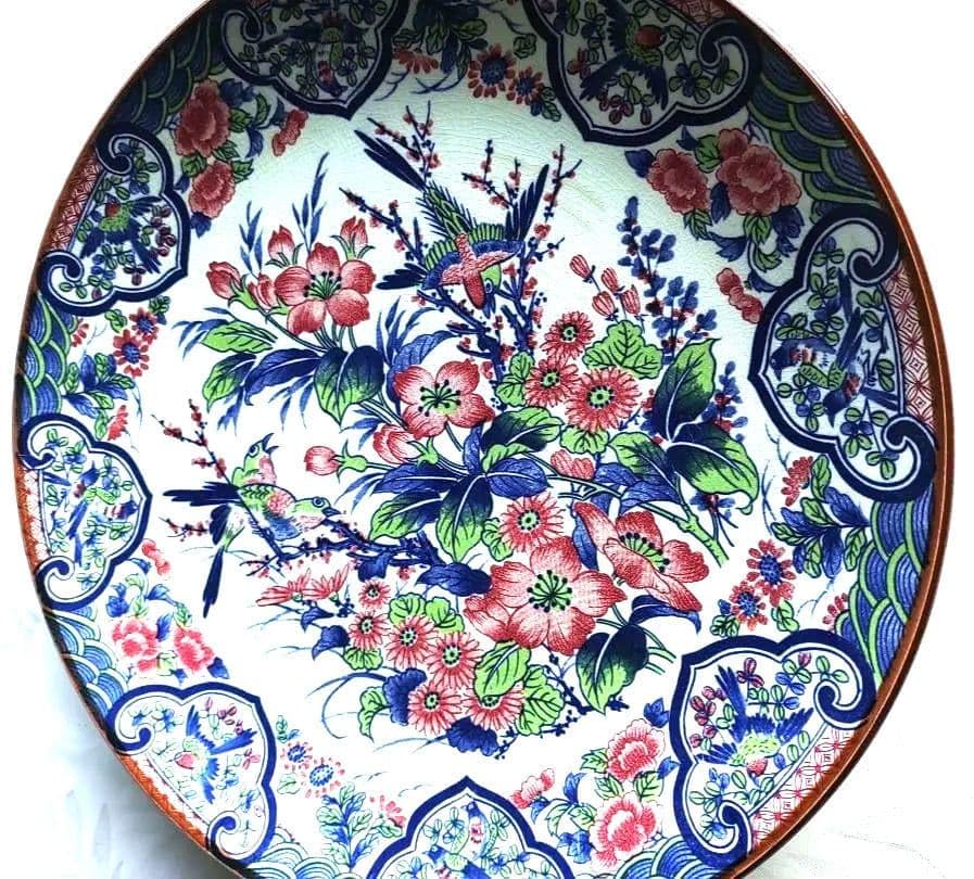 有田焼 精峰窯 花と鳥の模様の陶器皿 Amazon.co.jp: 有田焼 精峰窯 大皿 花鳥 鶯 青と桃色 飾り皿 レトロ
