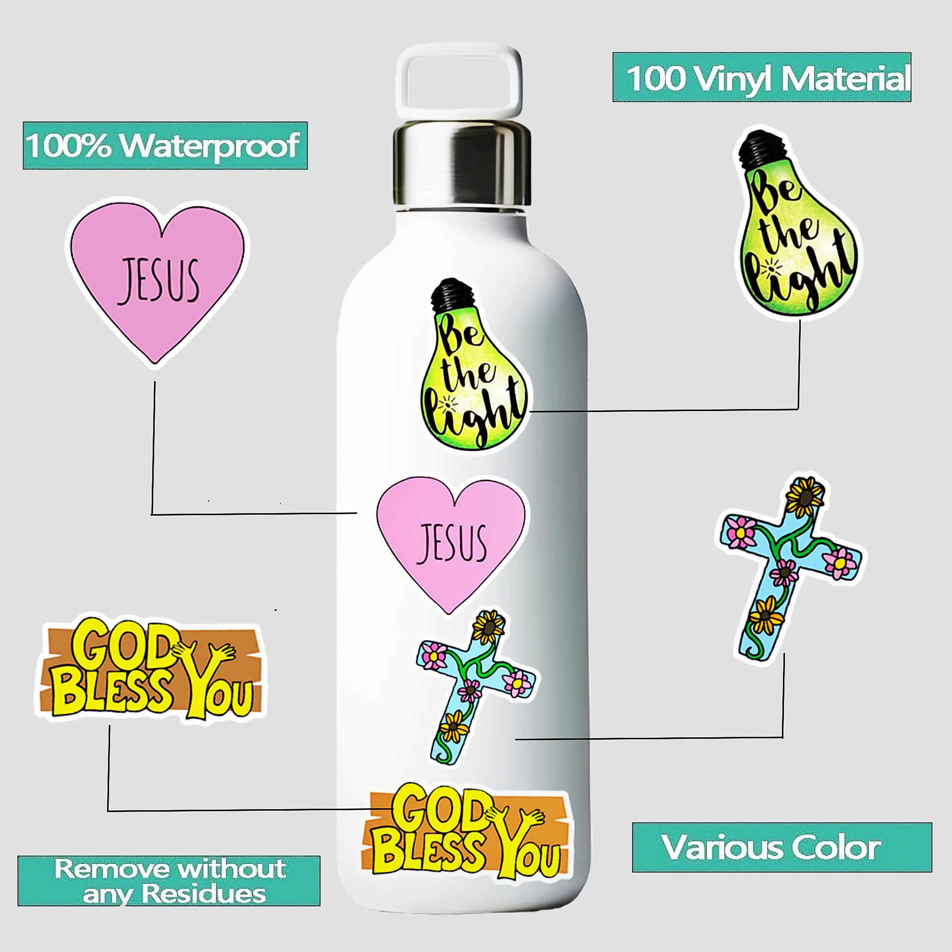 220Pcs Inspirational Christian Stickers - Bible Verse Faith, Religious Jesus Motivational for Christmas Water Bottles, Easter Gifts for Kids, Men and Women