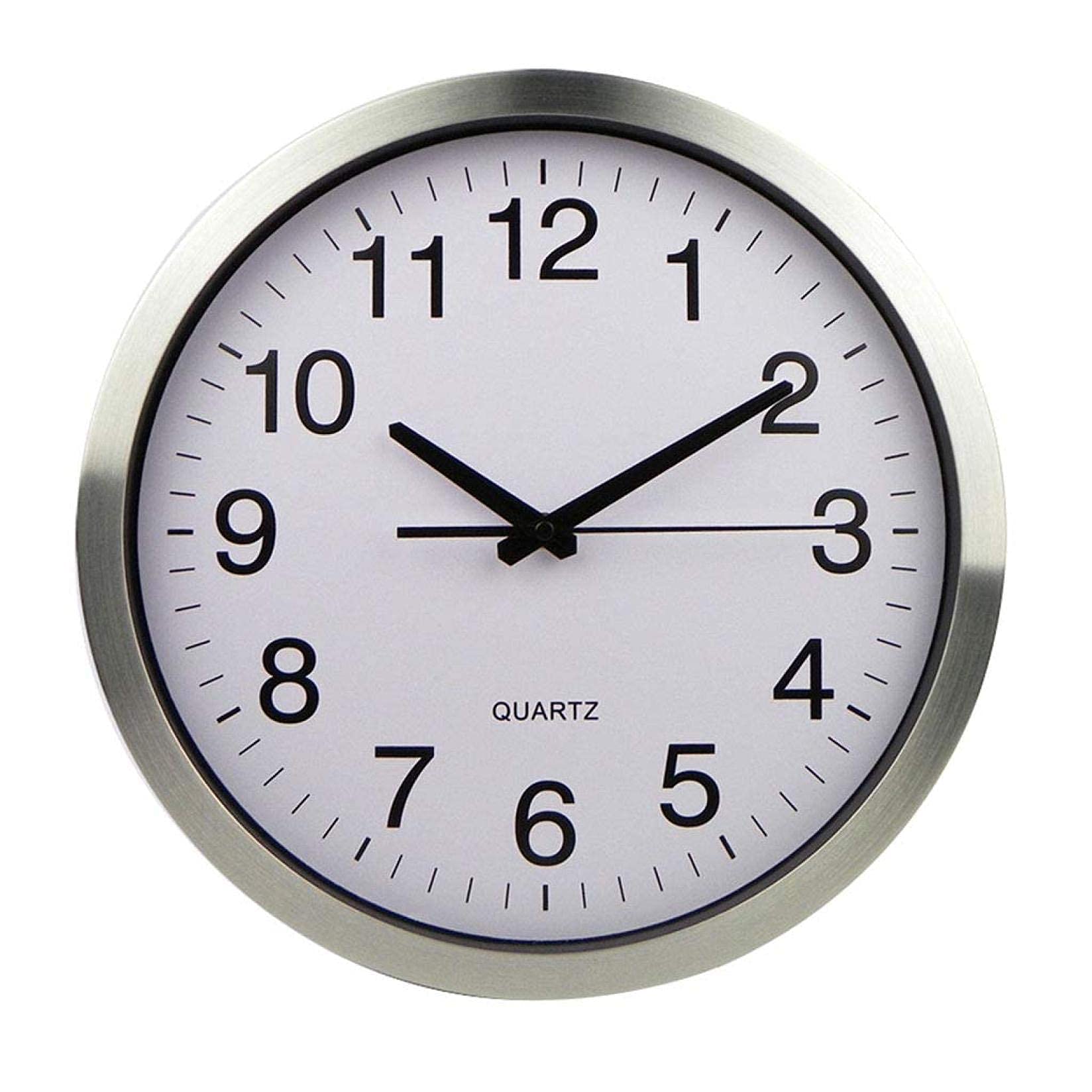 Horloge murale quartz en acier inoxydable argenté 14 pouces pour cuisine et jardin