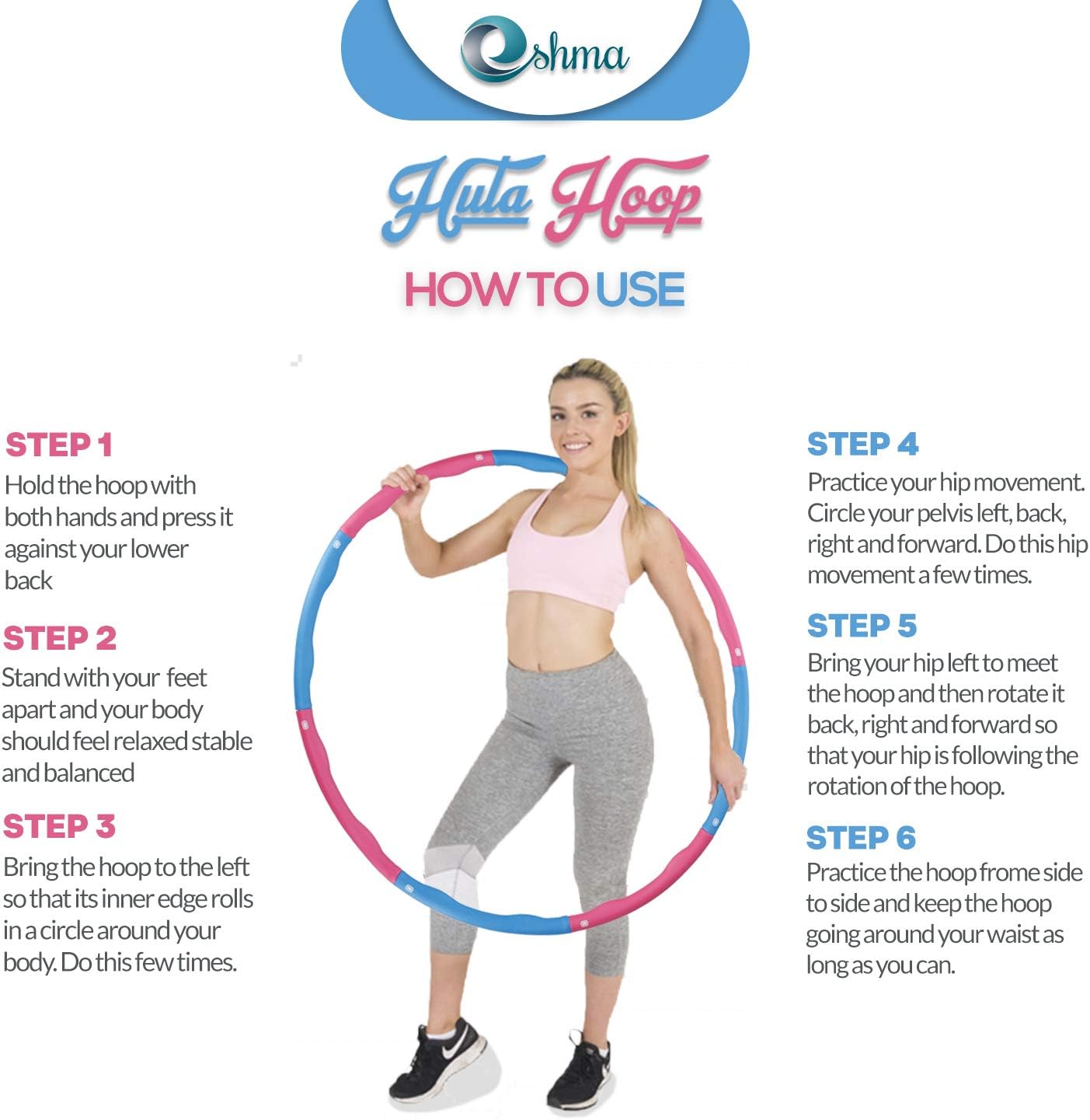 Eshma Adjustable Weighted Hula Hoop 8 Section Detachable Fitness Ring Perfect to Burn Calories