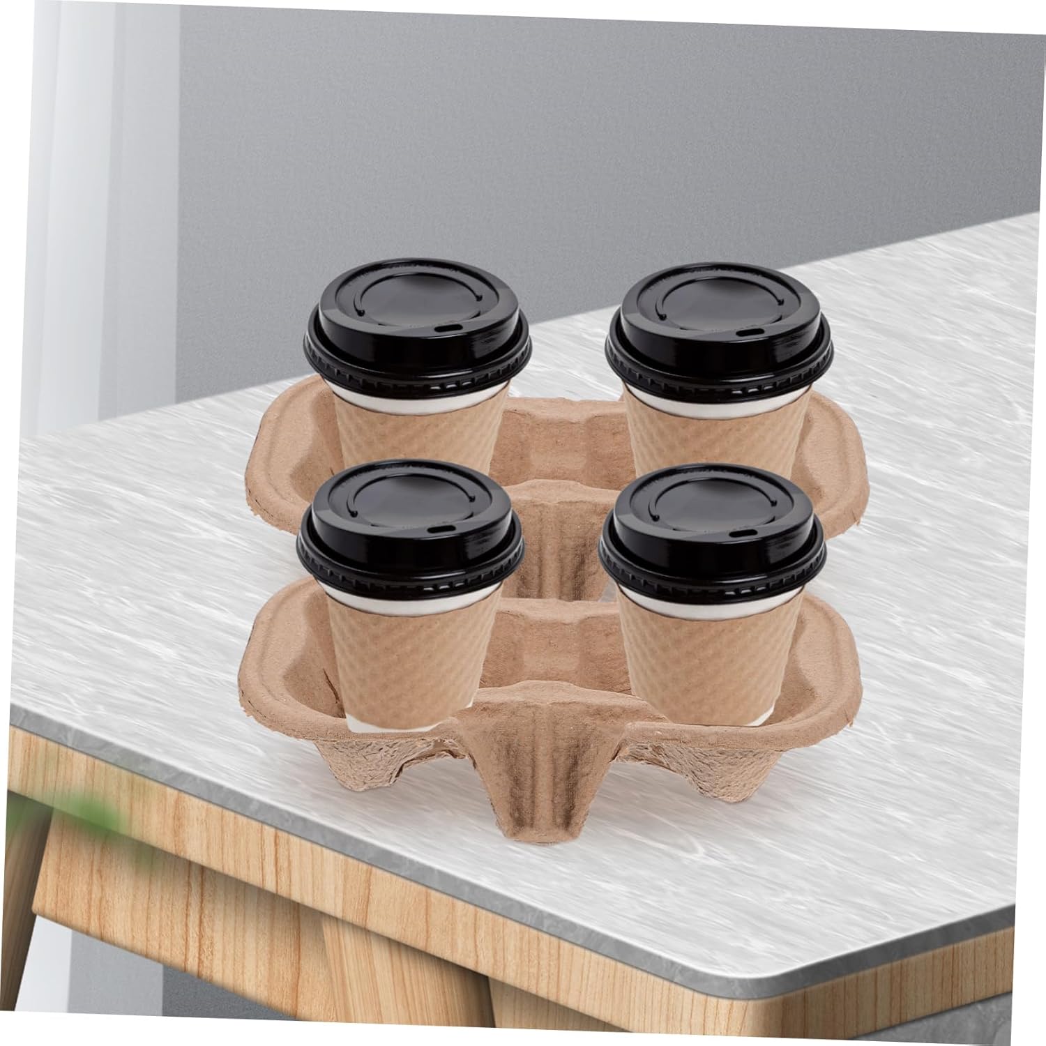 Unomor 50pcs Pulp Coaster for Coffee Cups Paper Cup Holder Beverage Takeout Holder Drink Carrier Outdoor Stand Tray