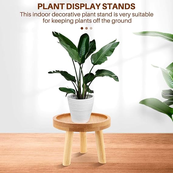 Mini Wooden Stool Plant Stand Flower Pot Base Holder Stool High Stool Balcony Round Flower Shelf for Indoor Outdoor, 8.5cm x 7cm