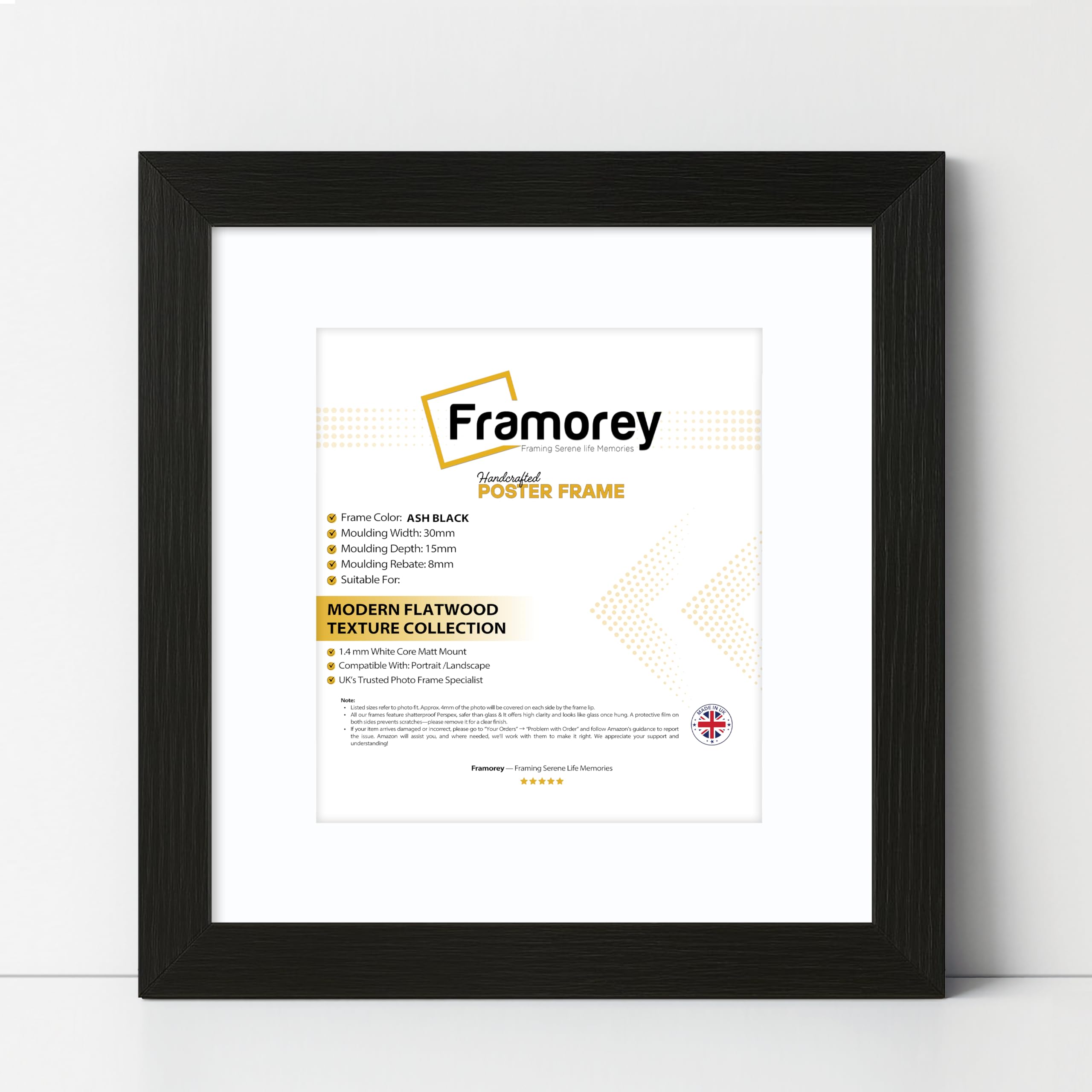Framorey Framing Serene Life Memories Ash Black With White Mount Framorey Square Oxford Flat Wooden Effect Picture Frame, 28X28" Size Ash Black Photo Frame With 24X24" Size White Mount, Photo Print Frame, Best Photo Frames For Birthday Gift