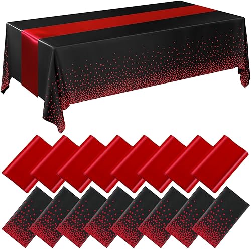 Miniatura 22 de Breling - Juego de 16 manteles desechables de plástico y camino de mesa de satén, color negro y azul, 54 x 108 pulgadas, manteles y caminos de mesa