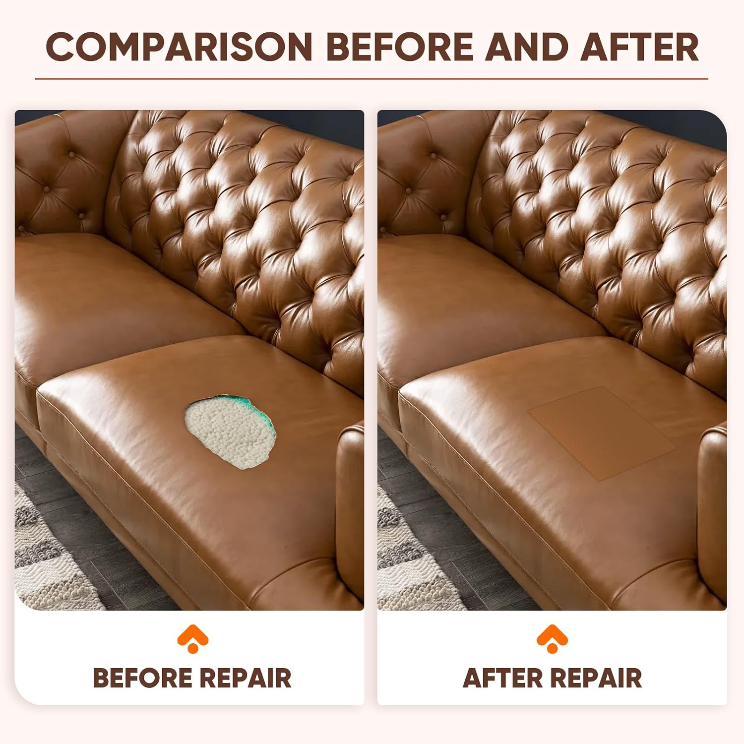 Leather Repair Patch Self Adhesive,8.3″ x 11″ Vinyl Patch Kit,Leather Repair Kit for Furniture,Car Seat,Couch,Office Chair.（Brown）