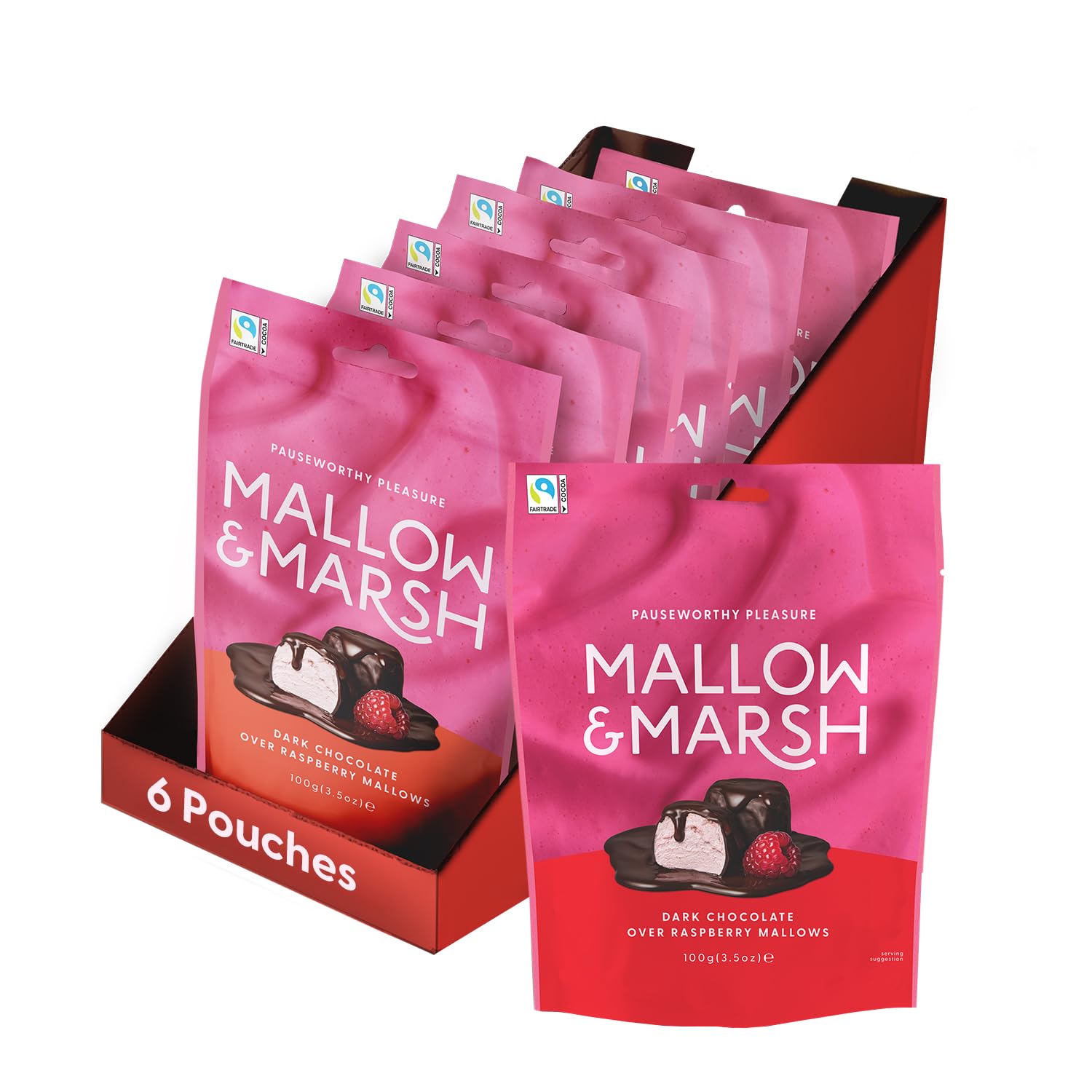 Mallow & MarshRaspberry Coated in 70% Dark Chocolate Marshmallow Sharing Bag - Multipack 6 x 100gFairtrade InternationalFairtrade InternationalFairtrade InternationalFairtrade International