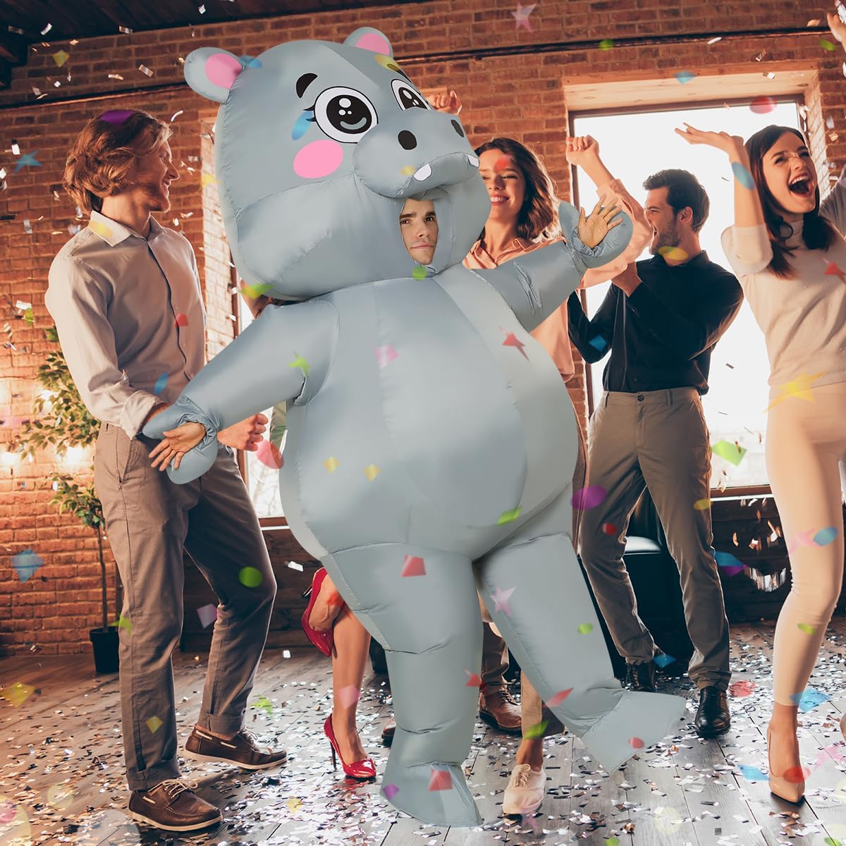 COMIN Inflatable Grey Hippo Costume for Adults Blow up Funny Hippo Costume Inflatable For Halloween Party 72" - Image 6