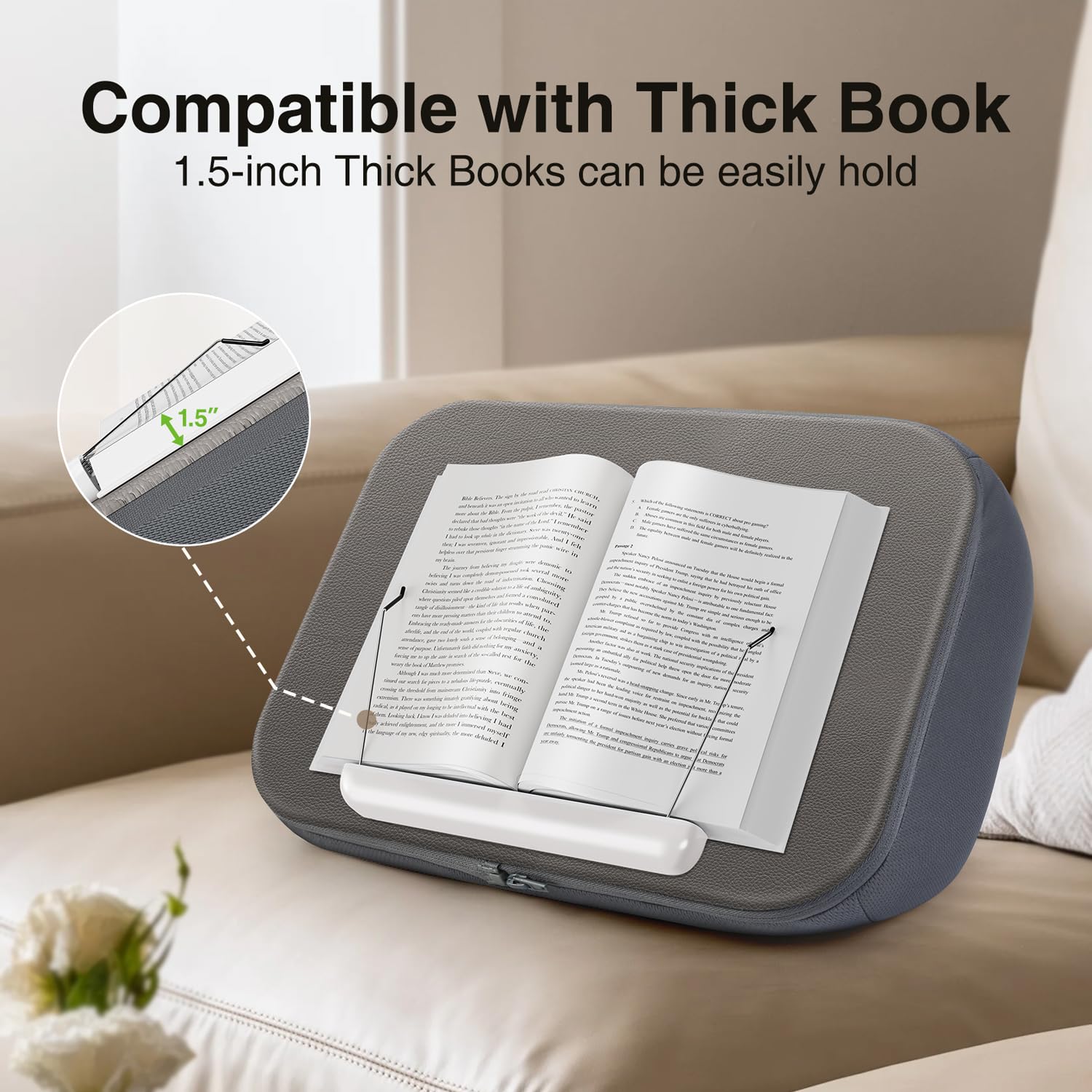 elitehood Soporte grande para libros, cómodo soporte para libros con almohadilla de almohada para leer manos libres en la cama, soporte para regazo para libros de cama, minimiza la tensión del cuello