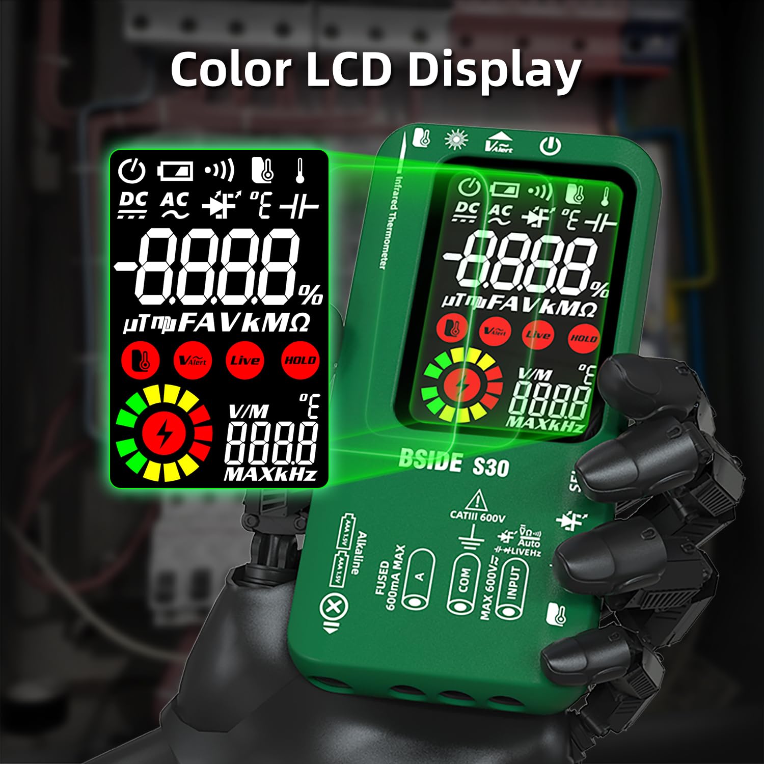 BSIDE S30 Inteligentny multimetr cyfrowy z termometrem na podczerwień 10000 liczników kolorów LCD Tester diody wysokiego napięcia Tester elektryk akumulator prąd napięcie pojemność do LED samochodu