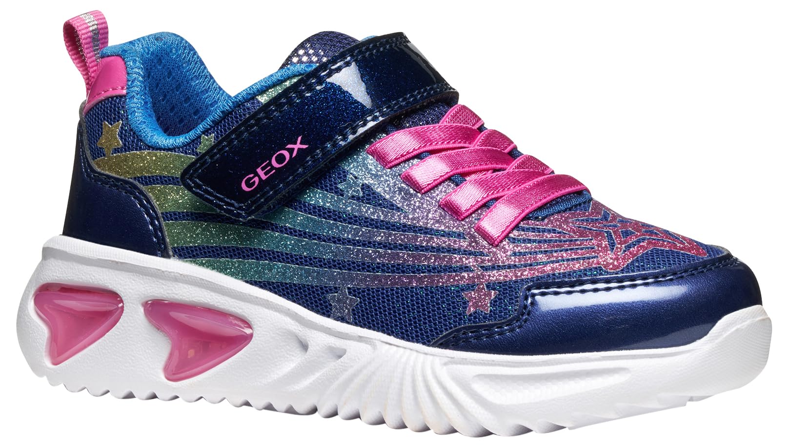 Geox J Assister Girl Sneaker, Blue/Multicolor, 5 UK