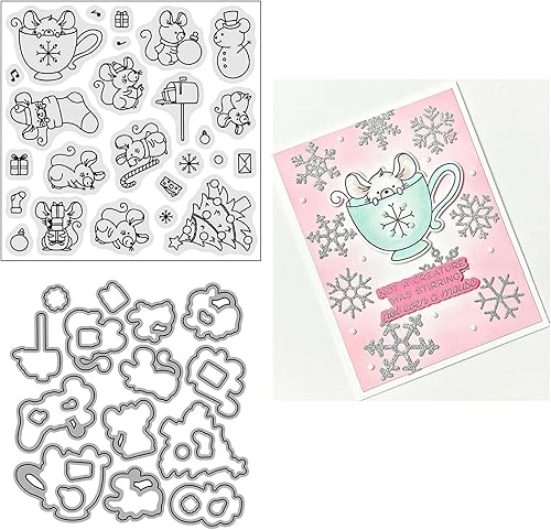 Juego de sellos y troqueles transparentes de ratón y taza de Navidad de invierno para hacer tarjetas, plantillas de corte para álbumes de recortes,