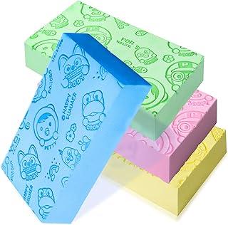Ledeak Pack of 4 Super Soft Exfoliating Sponges, Bath Sponges, Body Cleaning Sponges, Cartoon Pattern, Shower Brush, Reusable, Shower Sponge, Body Care for Adults and Children