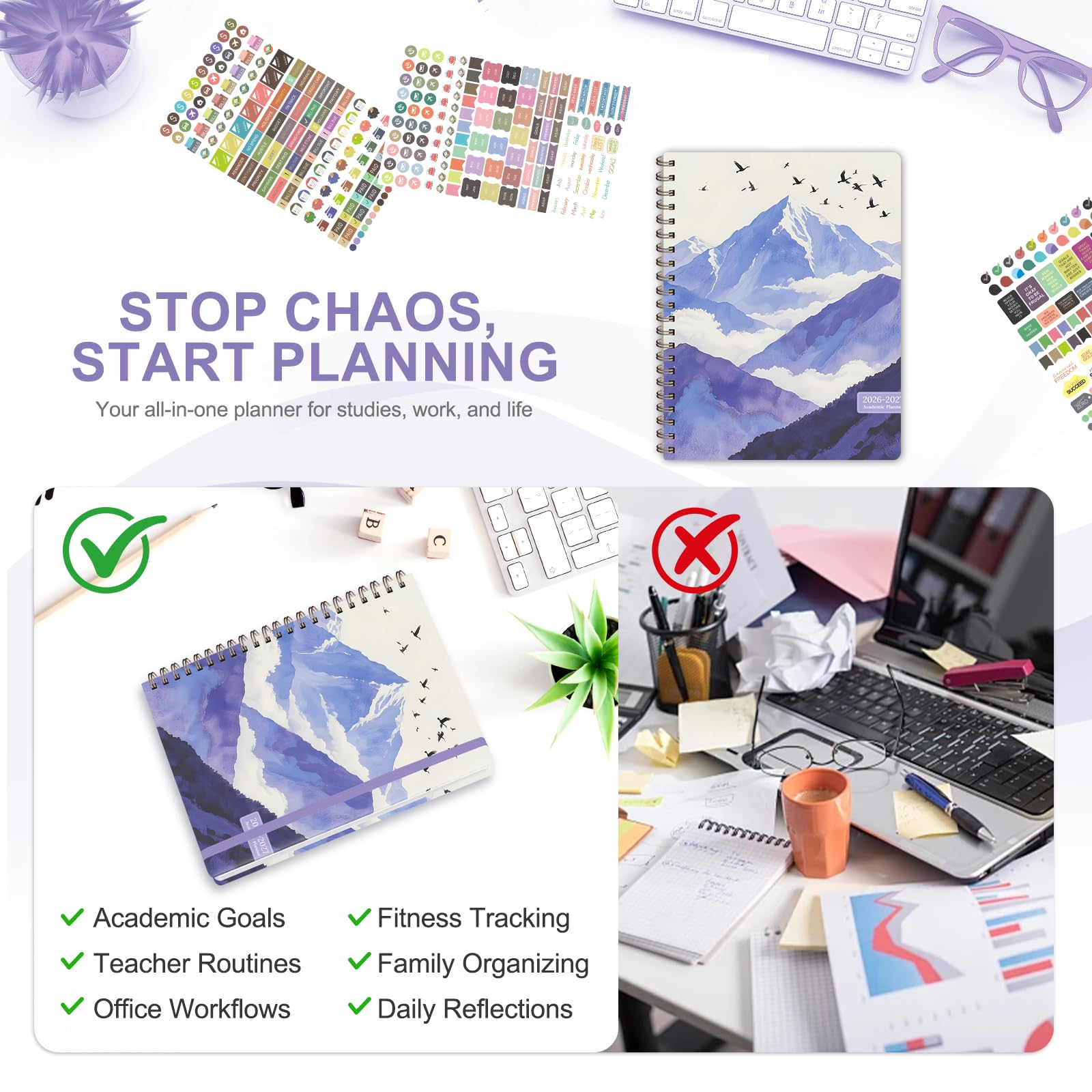 Planner 2026-2027, calendario accademico settimanale e mensile, da luglio 2026 a giugno 2027, agenda giornaliera per ufficio e scuola, formato lettera (21,9 x 27,9 cm)
