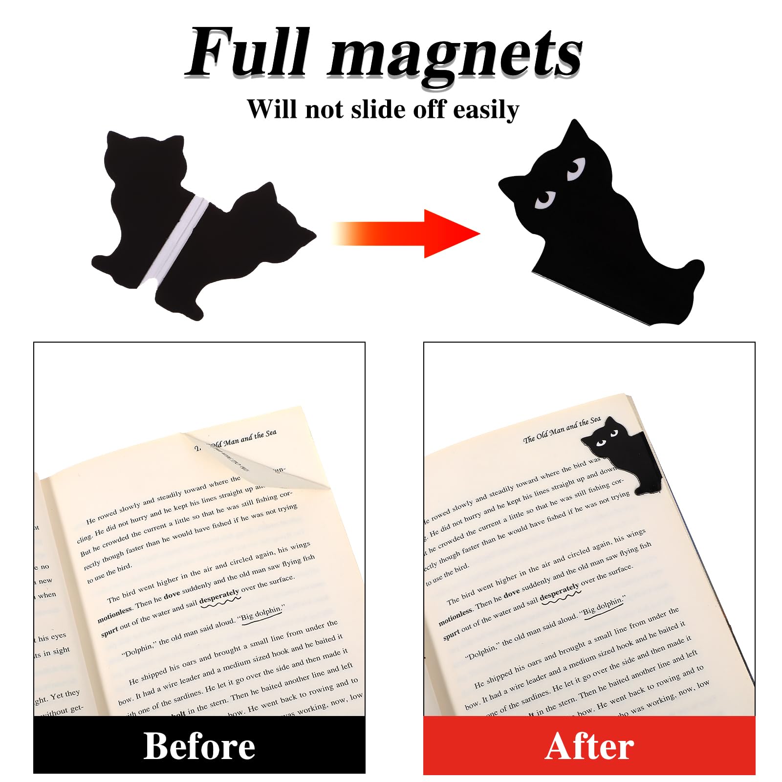 6 Marque-pages Magnétiques Mignons En Forme De Chat Noir - Clips Pour Livres, Cadeau Pour Lecteurs, étudiants, Amoureux Des Chats - 3