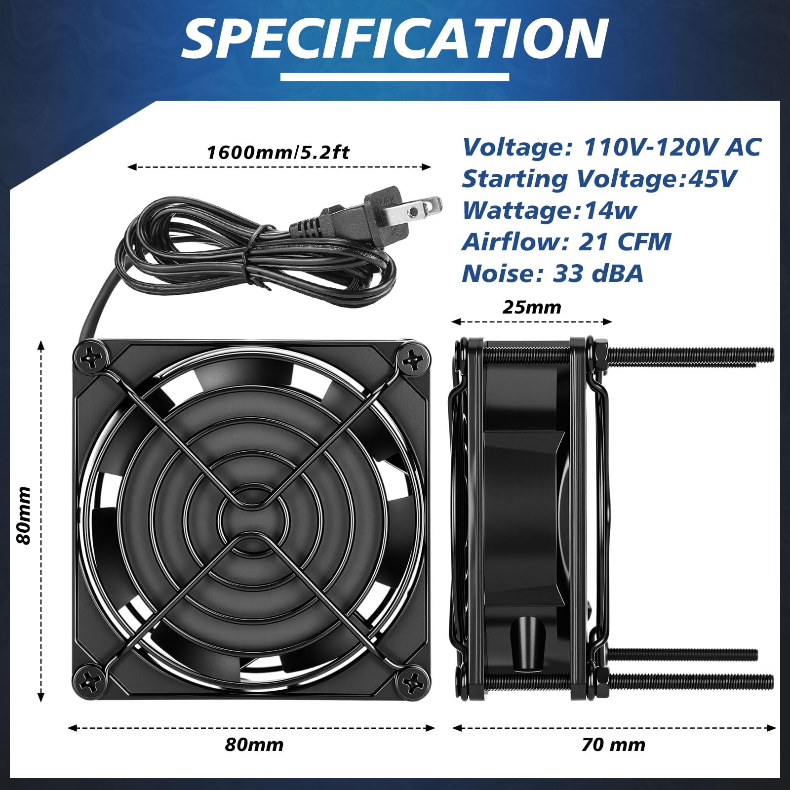 Glooglitter Lot de 4 ventilateurs à muffins 120 V AC étanches 18 W 2850 tr/min 90 CFM, durée de vie de 50 000 heures, petits projets d'échappement de ventilation (80 mm)