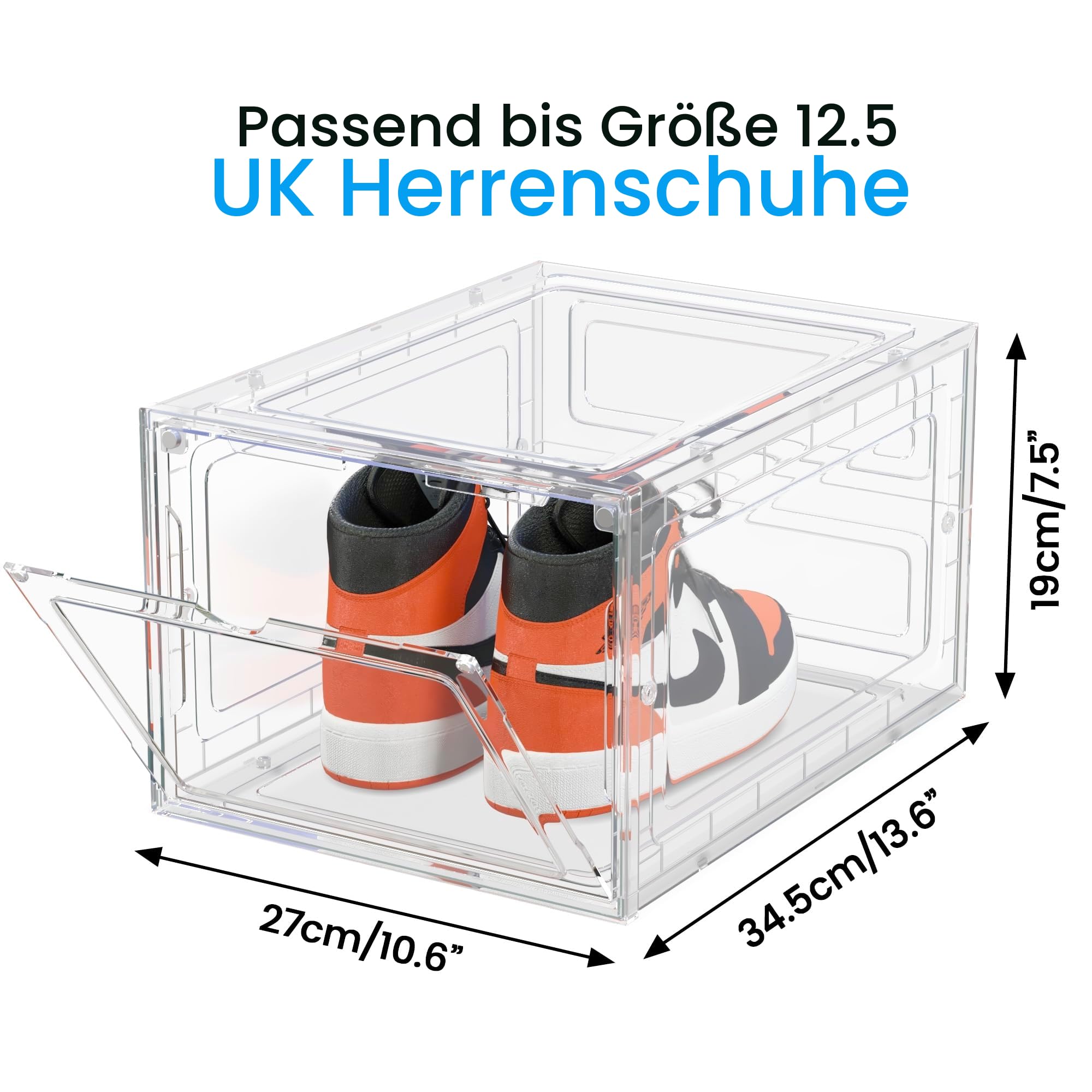 8er-Pack Schuhaufbewahrungsboxen – durchsichtige, stapelbare Boxen – Aufbewahrungsboxen aus Kunststoff für Turnschuhe – transparente Schuhpräsentationsbehälter – für Schuhe bis zur EU-Größe 47