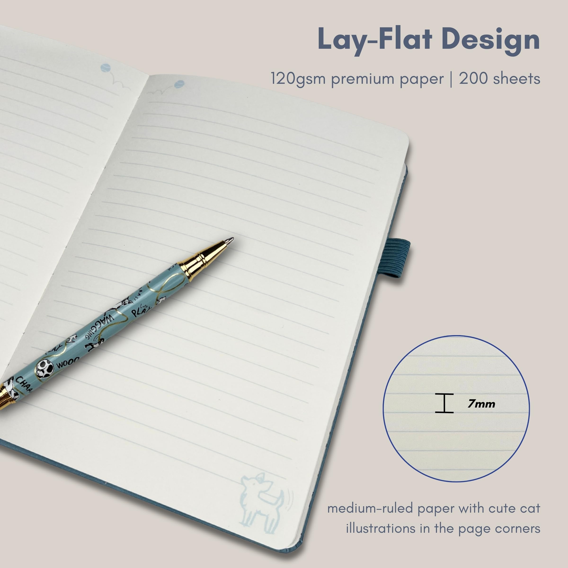Cardology Battersea Dogs A5 Lined Journal Notebook | Soft Vegan Leather, Debossed Dog Cover in Dusky Blue, Lay-Flat Design, 120gsm thick paper and 200 pages, Charity Stationery Gift for Dog Lovers - Image 4