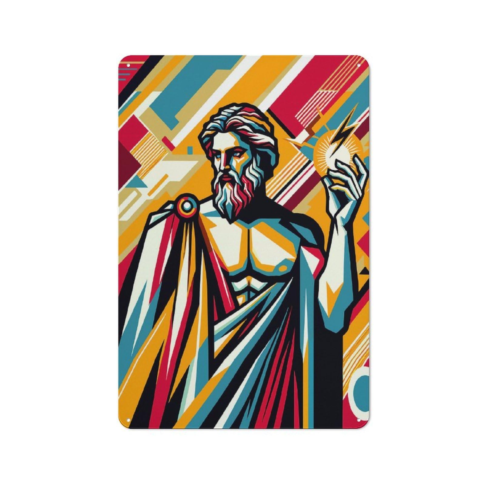 Junmoney King Of The Gods Zeus Metal Wall Sign 30X20cm Featuring For Workshop Wall, For Makers And Diy Enthusiasts