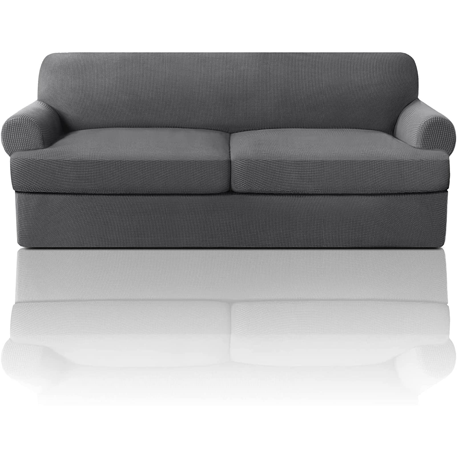 GYHH 3 Pieces Sofa Covers Stretch Couch Covers for T Cushion Sofa Slipcovers Soft Sofa Slip Covers Furniture Covers with 2 Individual T Cushion Seat Cover (Grey,Large)