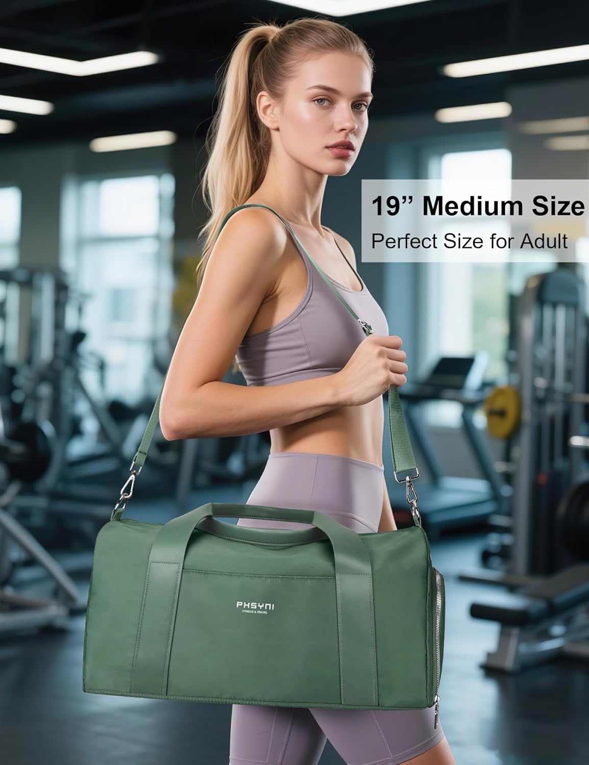 Gym Bag for Women Girls with Shoe Compartment & Wet Pocket - Duffle Bag for Travel Sports Fitness Workout Athletic, 19"-Medium, Olive Green - Image 6