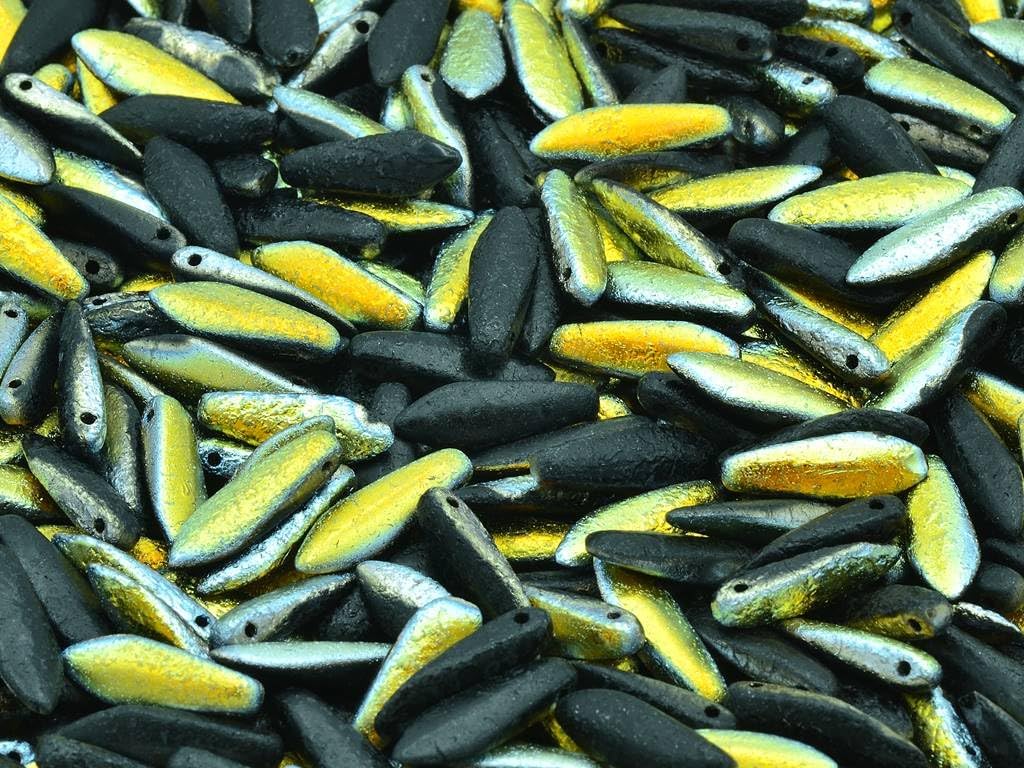 200p Pressed Spike Glass Beads Thorn, Turquoise Blue Luster Cream (63030-14401), Glass, Czech Republic (14 x 6 mm)