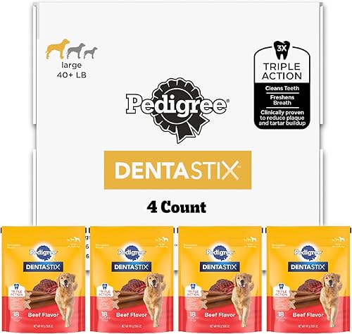 Miniatura 19 de Pedigree Dentastix Golosinas para Perros de Raza Grande de Doble Sabor, Tocino y Pollo, Bolsa de 1.47 lb (32 Golosinas)