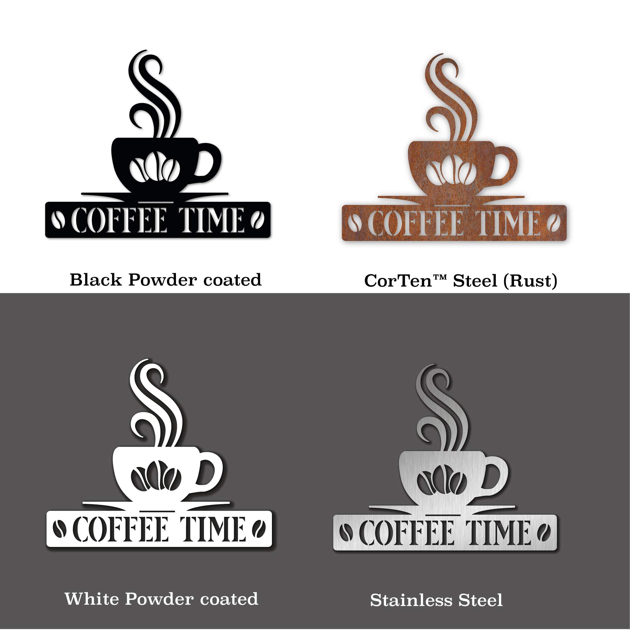 Steelmonks Coffee Time – Una splendida targa in metallo decorativa da parete per tutte le persone di calma (105 cm, grigio chiaro (RAL 9006)