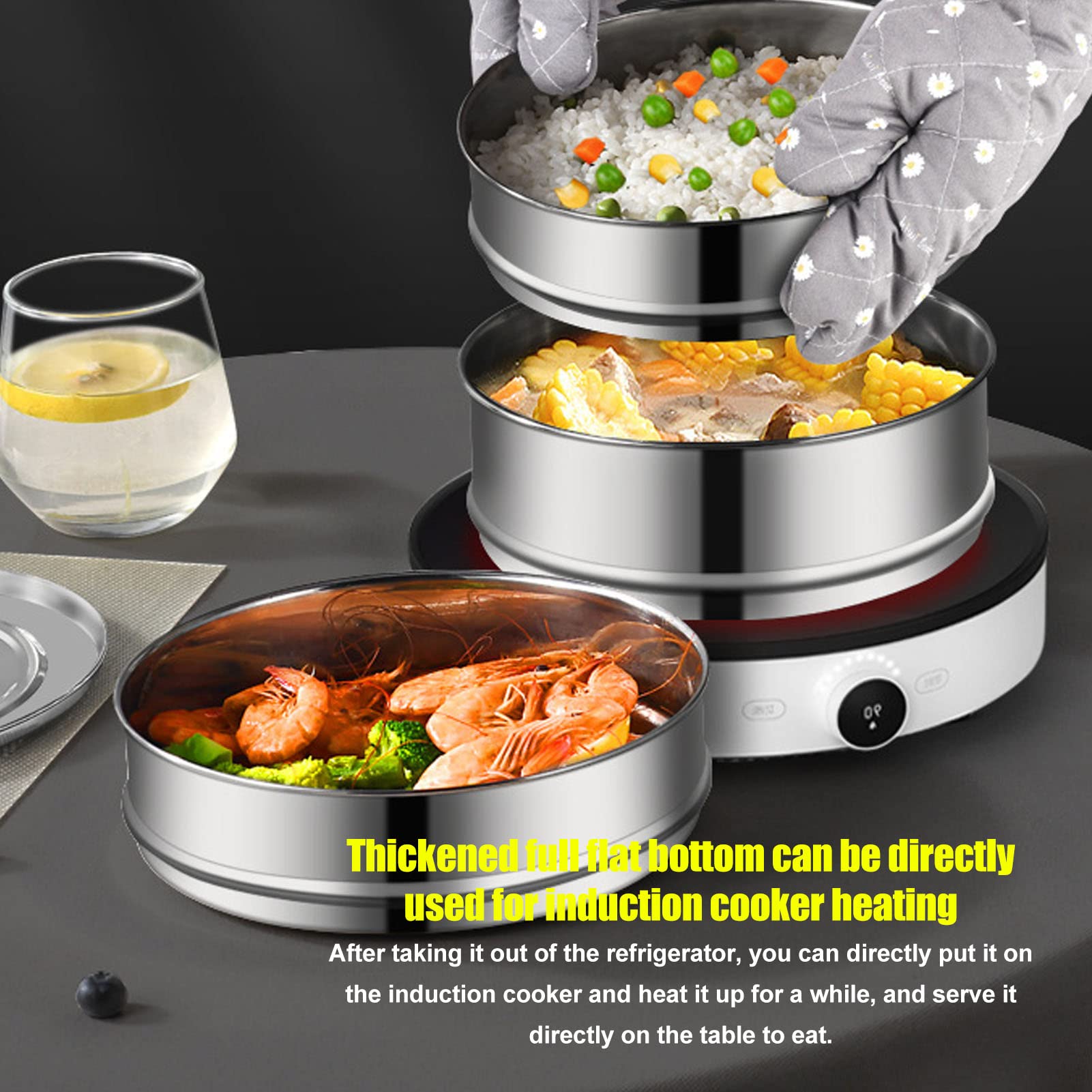 Inserto de para Olla, Olla Interior de Olla Instantánea de Acero Inoxidable 304, Cesta de Vaporera Apilable de 2 Niveles con Tapa, Ollas de para Cocinar en la Cocina