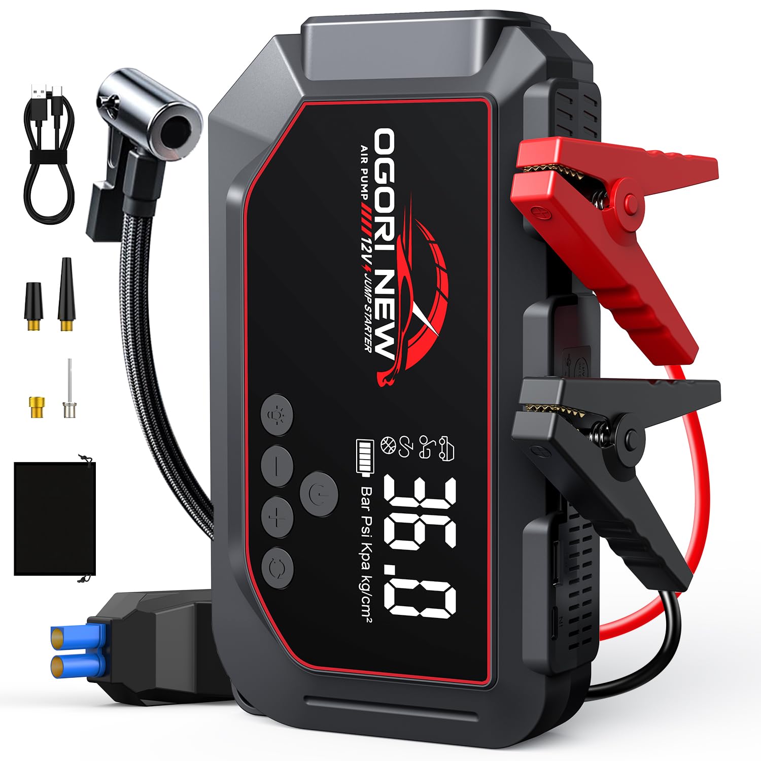 Car Battery Jump Starter 8000A, Car Jump Starter with Air Compressor 150PSI, 12V Car Starter for Vehicle (10L Petrol/8L Diesel), Jump Starter with LCD Display, LED Flashlight
