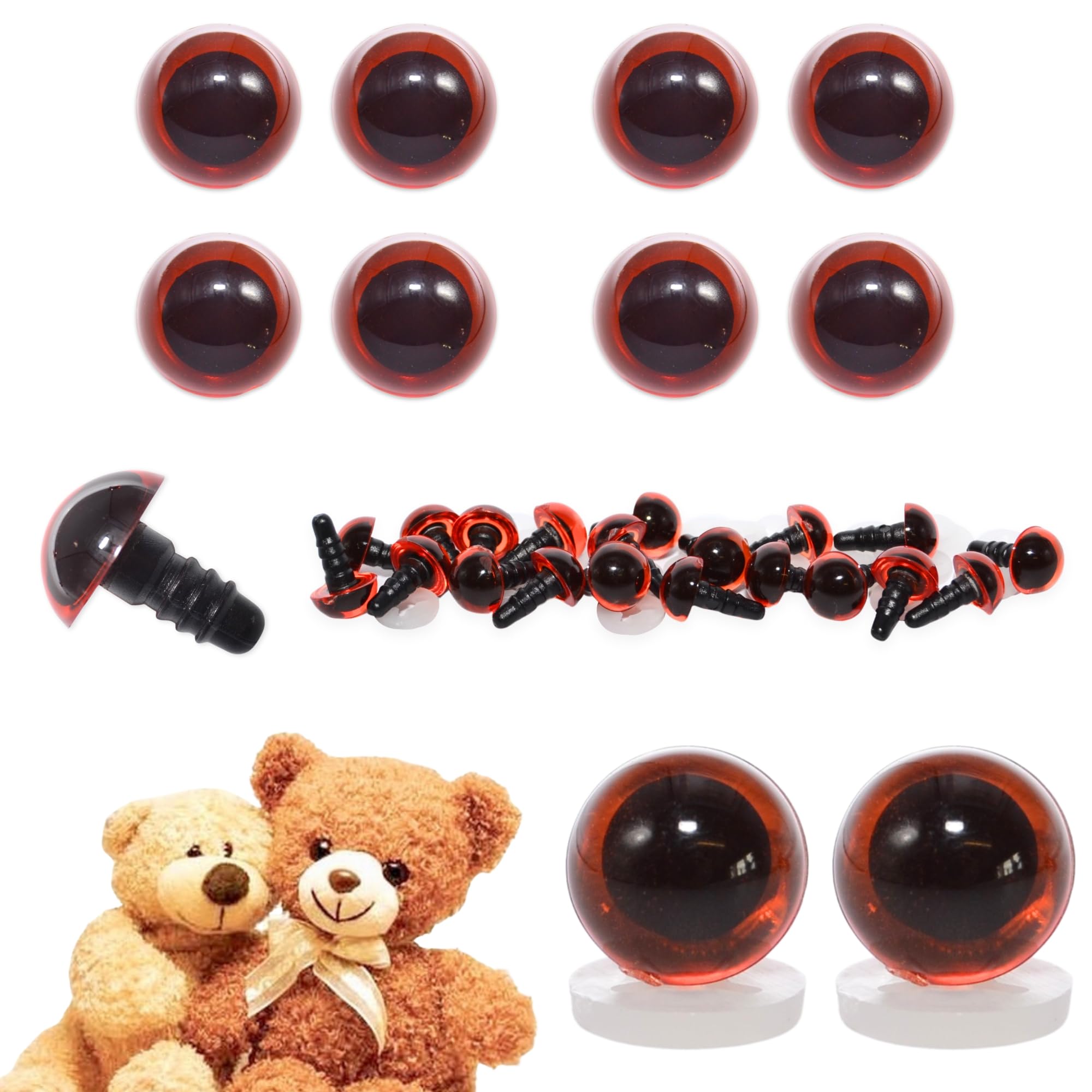 Celloexpress Dark Amber Transparent 9Mm Transparent Dark Amber Eyes With Plastic Backs - Safety Eyes For Soft Toy Teddy Bear Animal Making (Pack Of 4 Pairs)