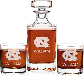 Lifetime Creations Personalized North Carolina Tar Heels Whiskey Decanter Set with 2 Glasses - Engraved UNC Gifts for Men, Fans, Alumni - Made in USA - Dishwasher Safe