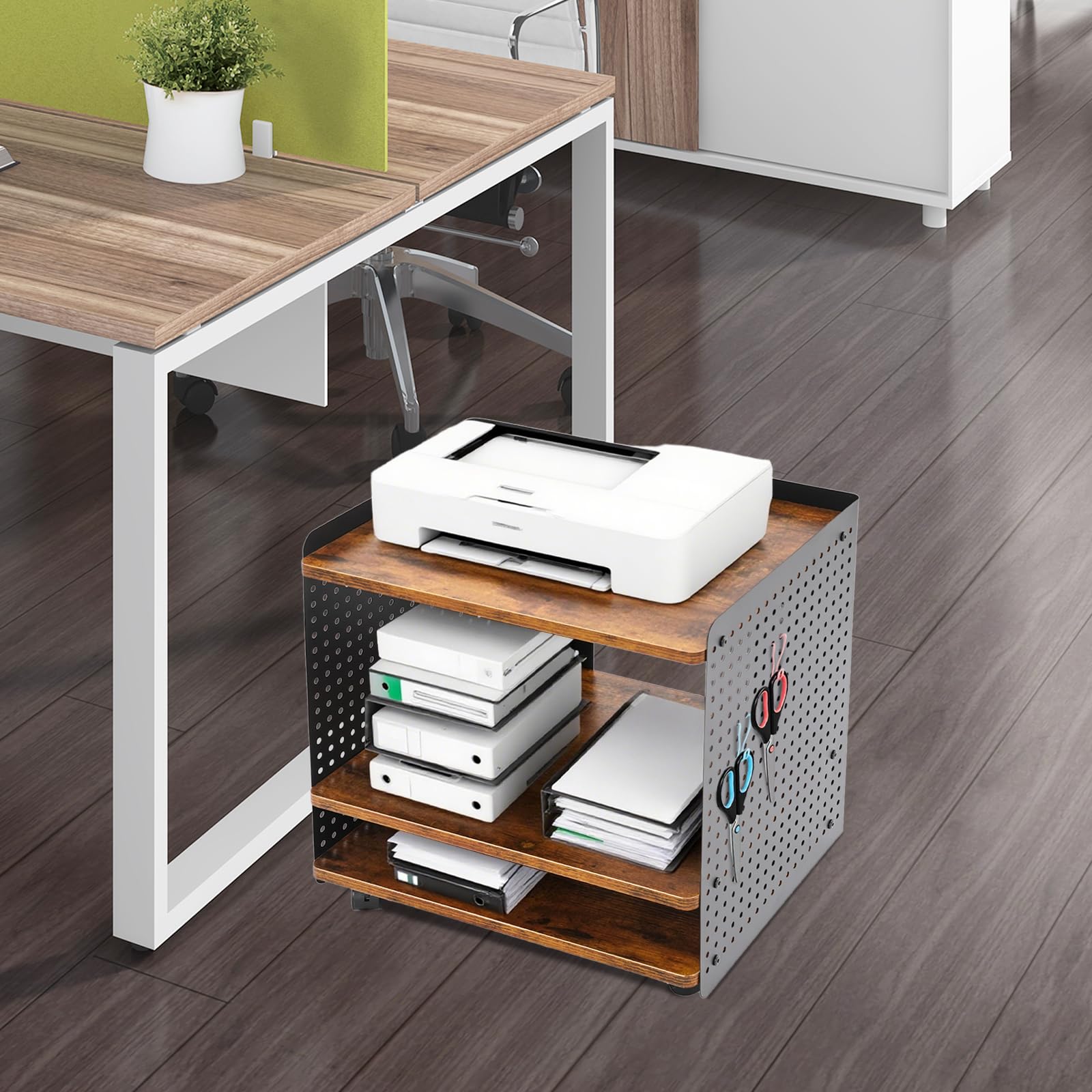 Soporte para impresora con ruedas con 3 niveles, soporte para impresora móvil con ruedas, carrito auxiliar para oficina, estantería para impresoras, 50 x 39 x 50 cm, carrito de oficina, mesa de