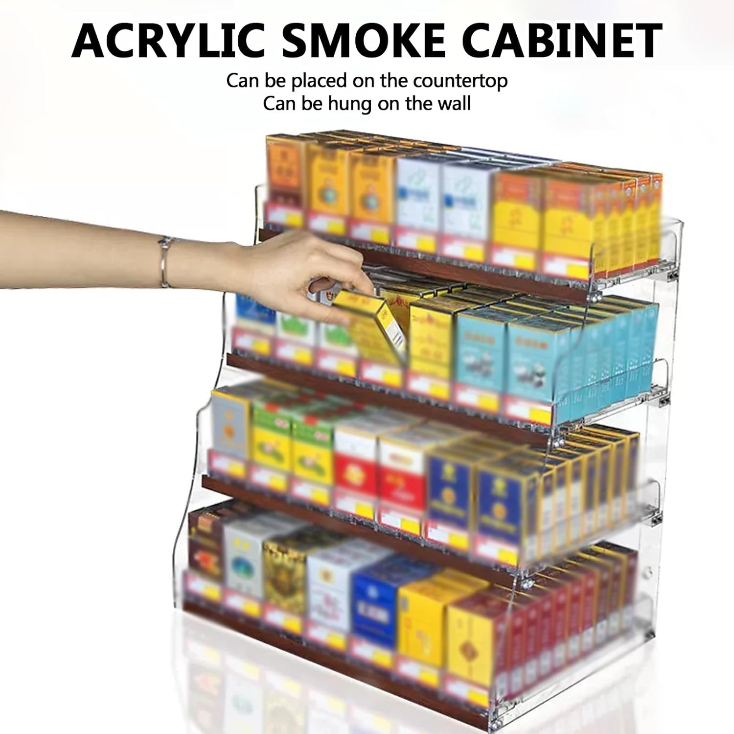 Acrylic Transparent Cigarettes Display Rack, Wall Mounted Cigarette Case Holder, Rectangular Supermarkets Cigarette Display Case, Store Display Shelves Retail Cabinet Organizer.(Size:3 layer)