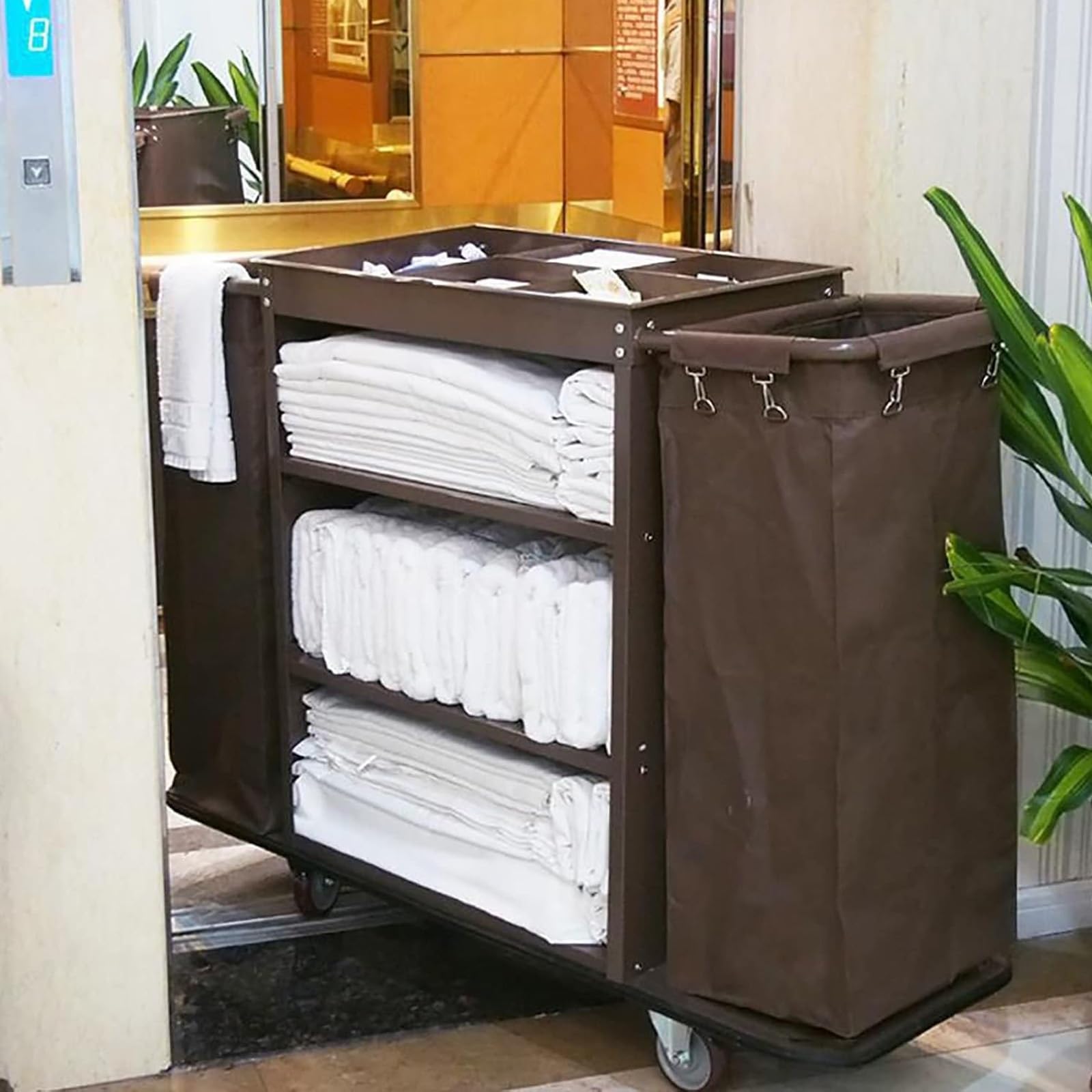 Komercyjny wózek na pranie z wodoodpornym schowkiem i tacami do sprzątania szpitala i hotelu