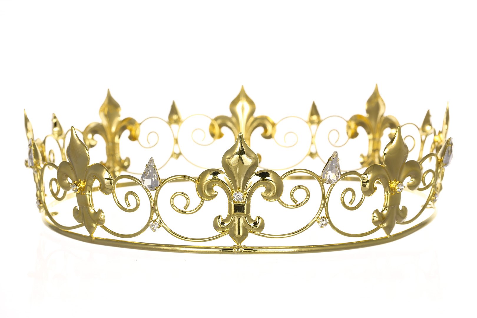 SAMKYMen's Full King's Crown for Theather Prom Party - Clear Crystals Gold Plating T436