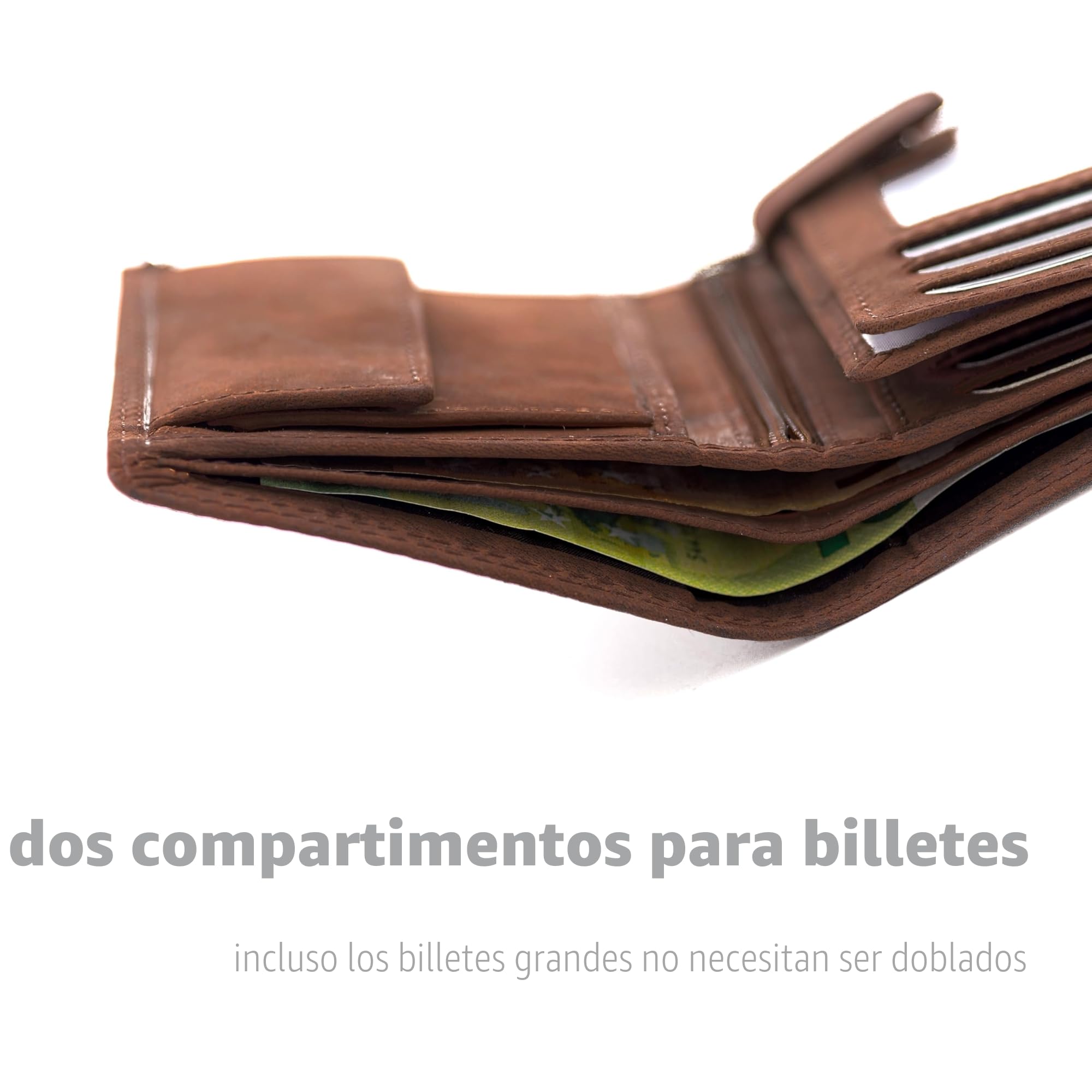 Fa.Volmer ® Cartera de auténtica Piel de búfalo, Cartera Grande para Hombre y Mujer, protección RFID con certificación TÜV, Color: marrón, Formato Vertical