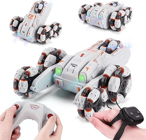 AIROKA Auto de cinco ruedas con brazo oscilante de luz de siete colores escala 116 24 GHz 5WD sensor de gestos de control remoto auto de acrobacias