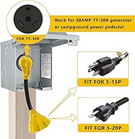 Vista 3 de Adaptador de 30 Amperios a 20 Amperios 110V Adaptador de Distribución para RV, NEMA TT-30P Macho a 3X 5-15R/5-20R Hembra, Toma Doméstica