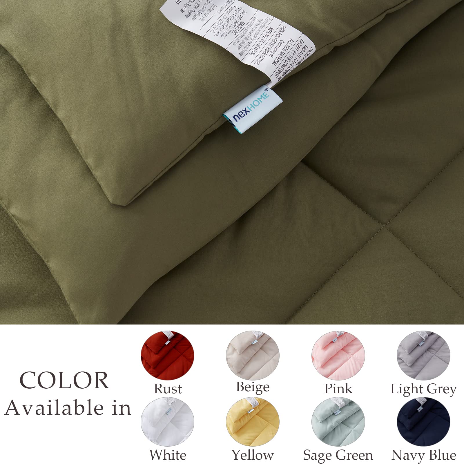 NexHome Comforter Set All Season Down Alternative Comforter Set Microfiber Dobby Stripe Comforter Bedding Set (Olive Green-1, Full/Queen(88"X88"))