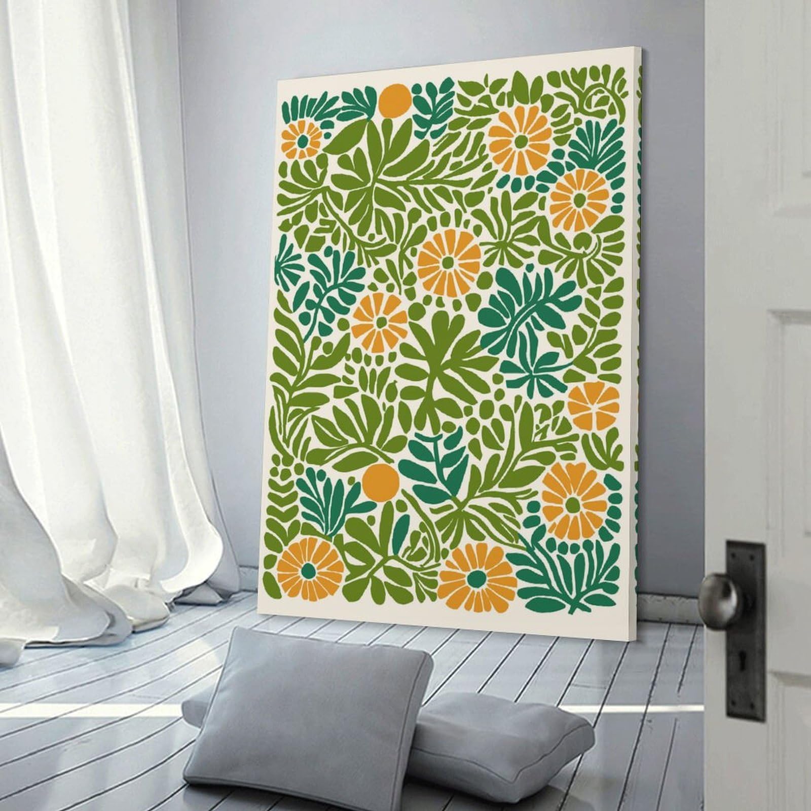 Junmoney Green Floral Design Decorative Wall Artwork, 24x36inch(60x90cm), for Home Lounge, Bedroom Or Reading Nook, Easy Decor for Gallery Walls