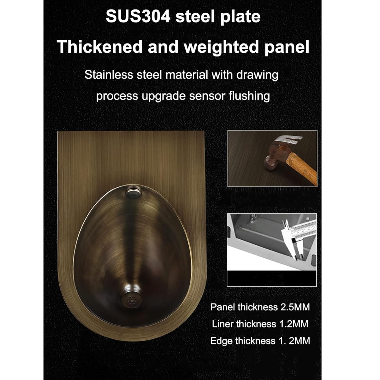 iumLeap 304 Stainless Steel Urinals, Wall-Mounted Men's Standing Small Urinal Trough, Commercial Urinals with Intelligent Sensor Flush Valve, Suitable for Hotels, Shopping Malls