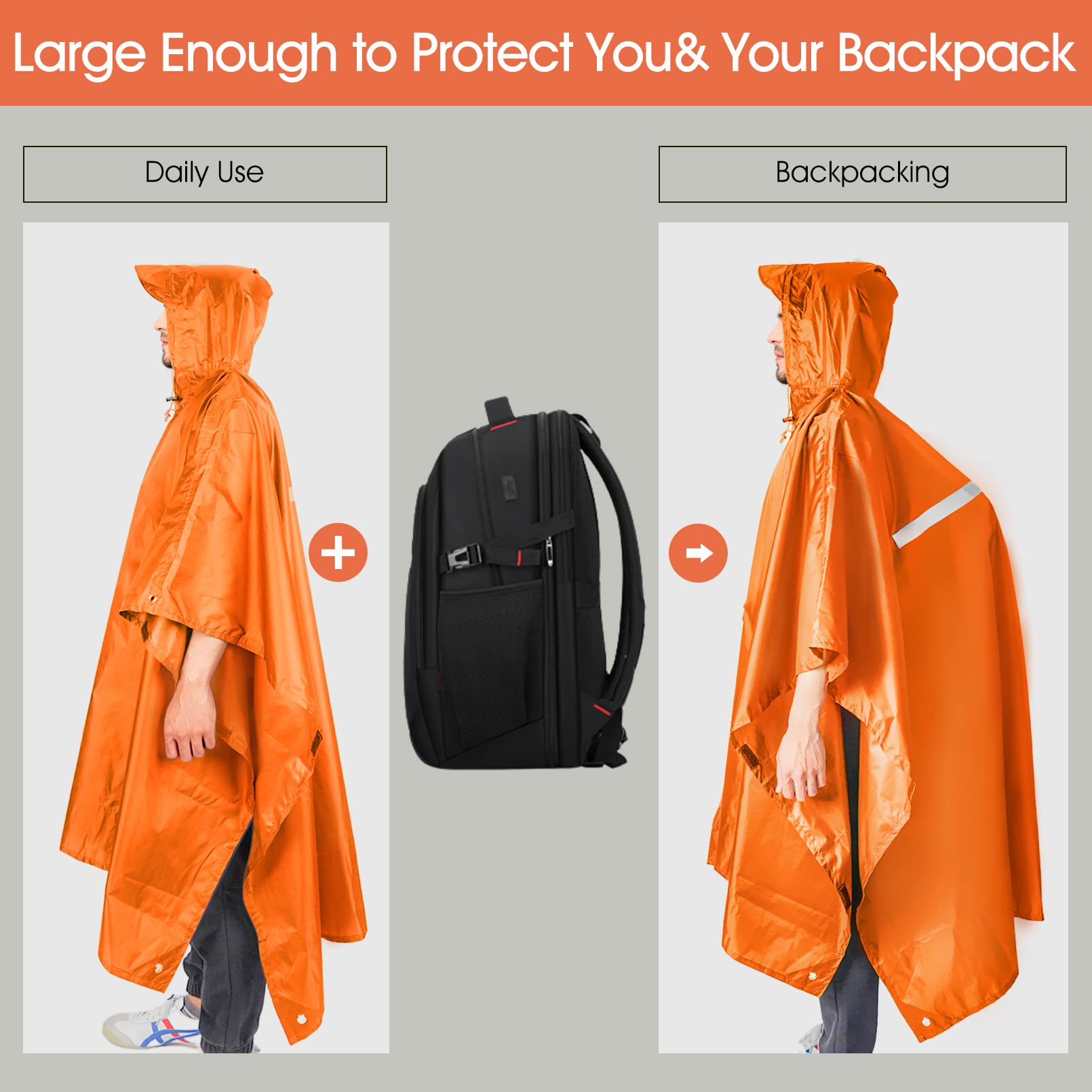 Poncho imperméable léger réutilisable avec pochette de transport pour cyclisme, randonnée, camping, activités de plein air