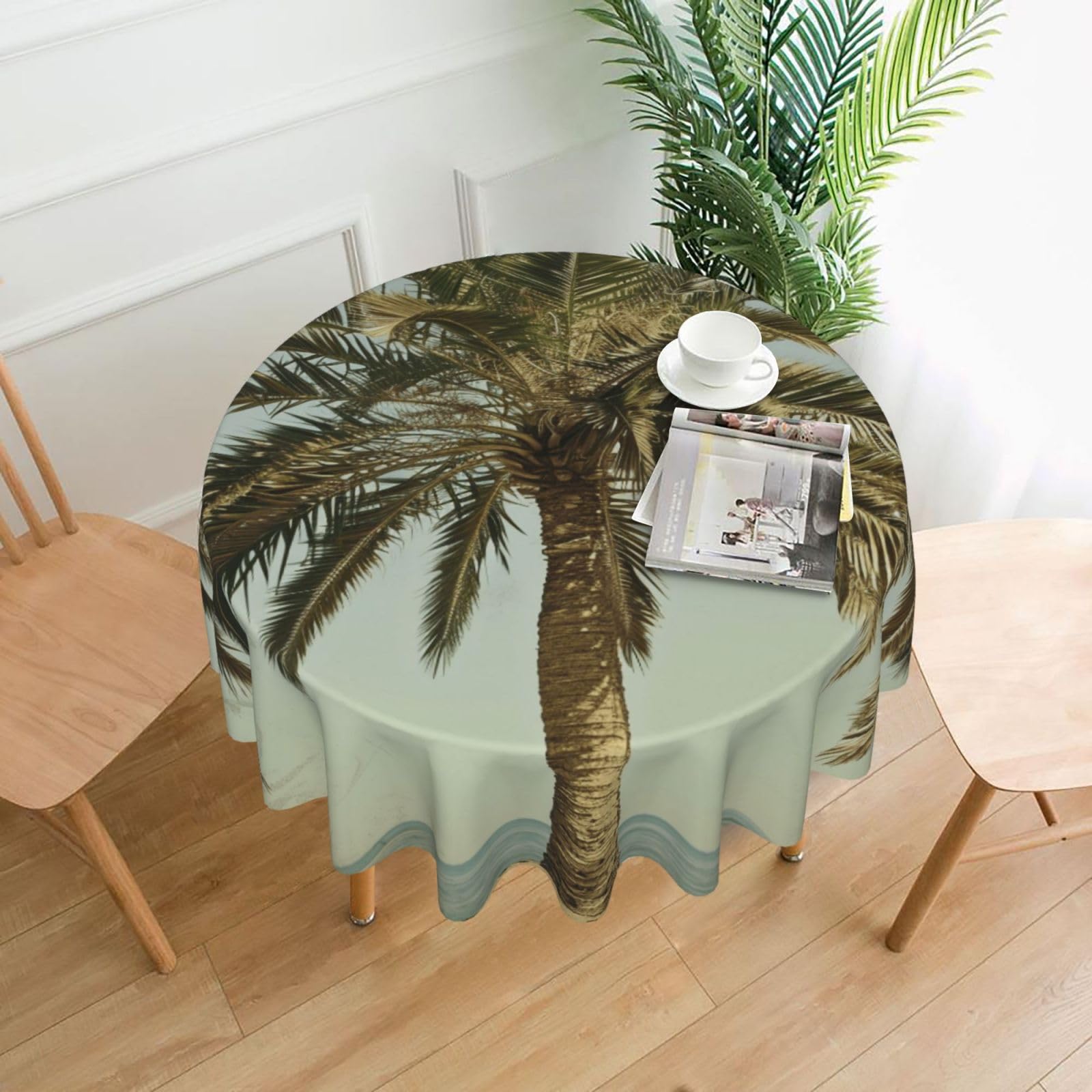 WPKJU Palm Tree Tropical Printed Round Tablecloth 60 in Water Resistant Table Cover Washable Table Cloth for Dining Tables