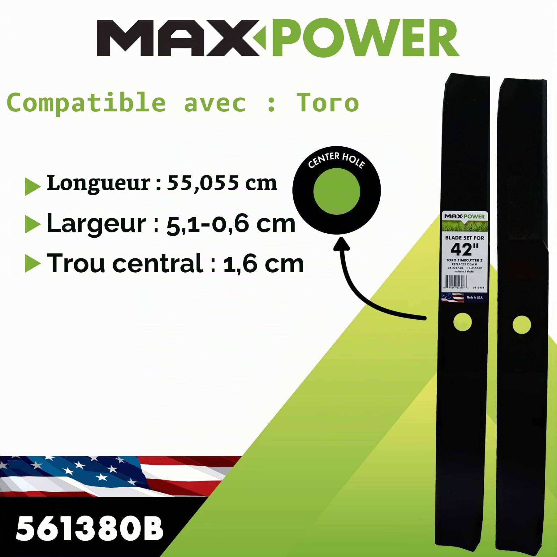 Maxpower 561380 Lot de 2 lames pour toro coupe 106 cm