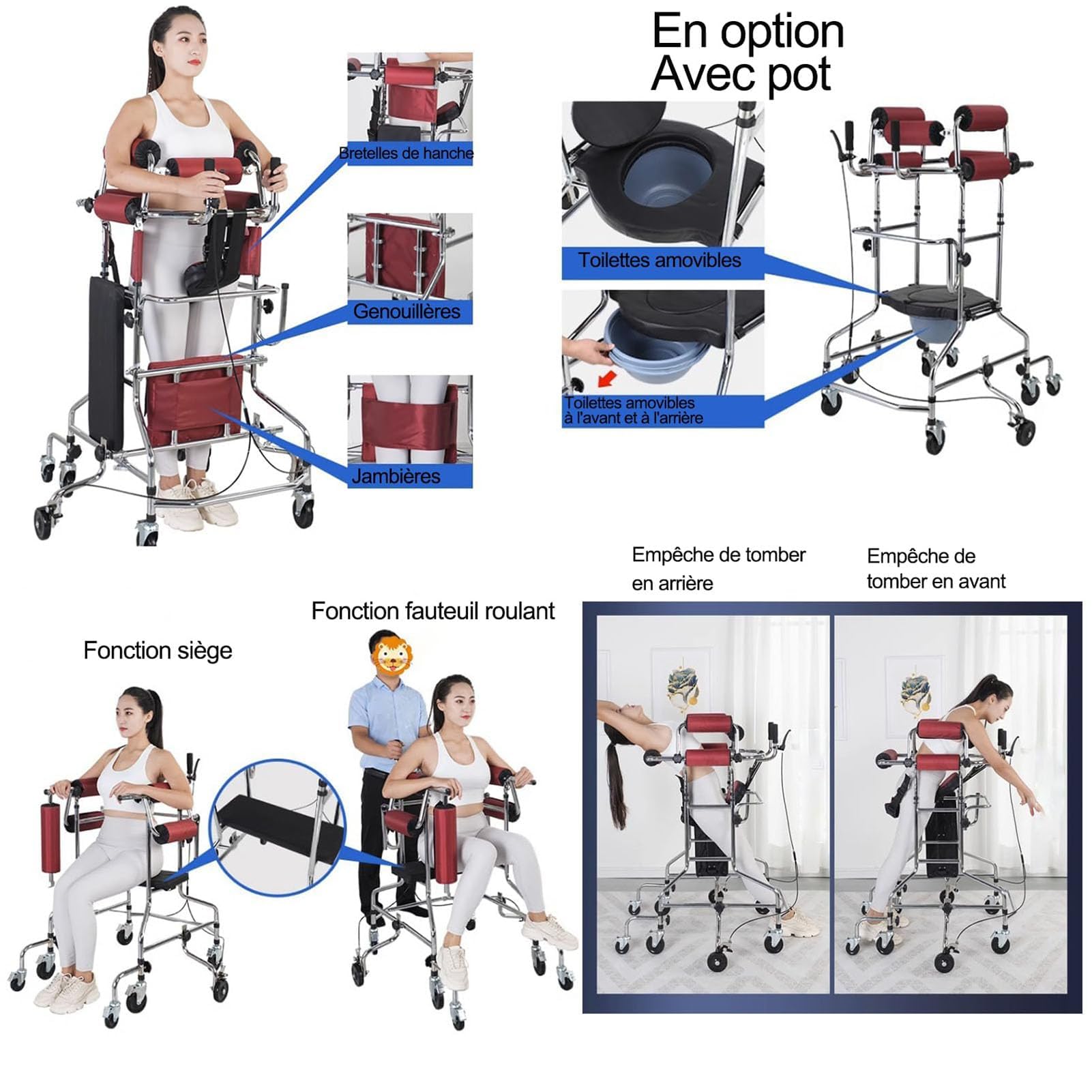 Pionowy chodzik dla seniorów z siedziskiem, rehabilitacja Hemiplegia, stojąca rama dla dorosłych, przenośna pomoc w chodzeniu, 10 poziomów regulacji wysokości, mężczyźni/kobiety