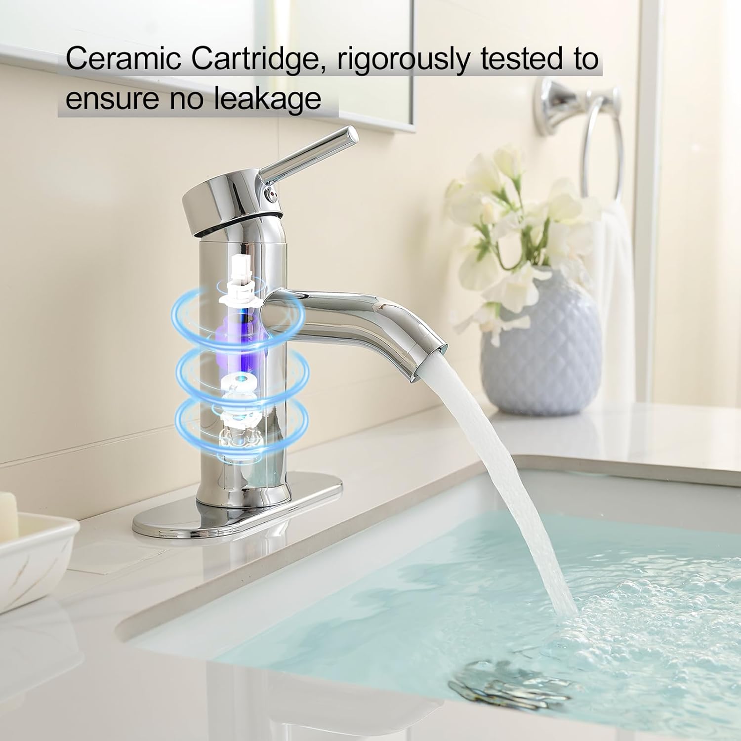 Chrome Bathroom Faucet PONAFOU Single Handle Faucet Single Hole with Pop-Up Drain and Supply Hoses for Bathroom Sink Vanity RV for 1 Hole or 3 Hole